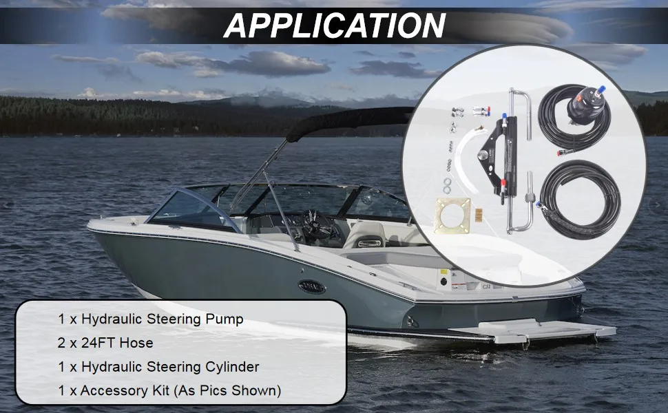 AP03 Hydraulic Outboard Steering System Kit 150HP 2x24ft Hose 6.9mpa/1000psi for Single-Engine Boats