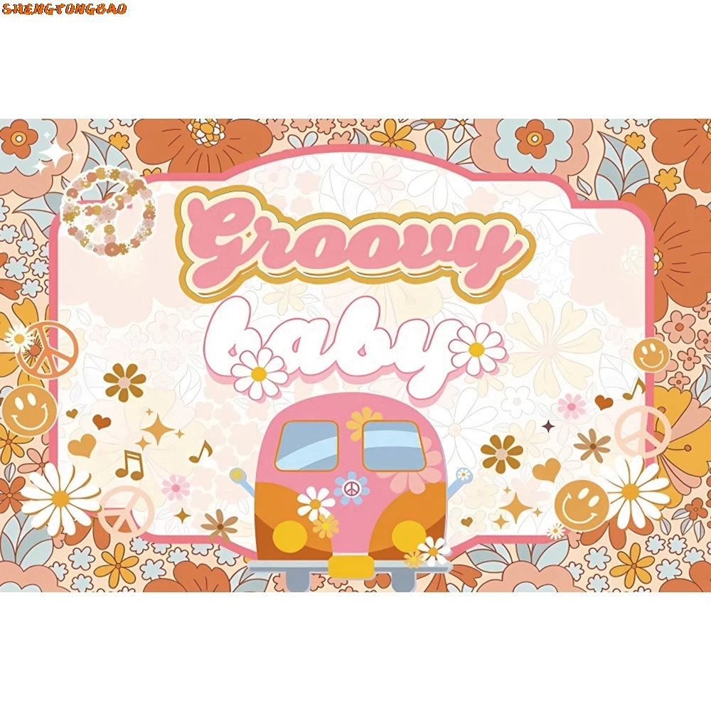 Groovy Birthday Newborn Photography Backdrops Boho Style Rainbow Daisy Peace Love Party Decor Cake Smash Photo Background Props