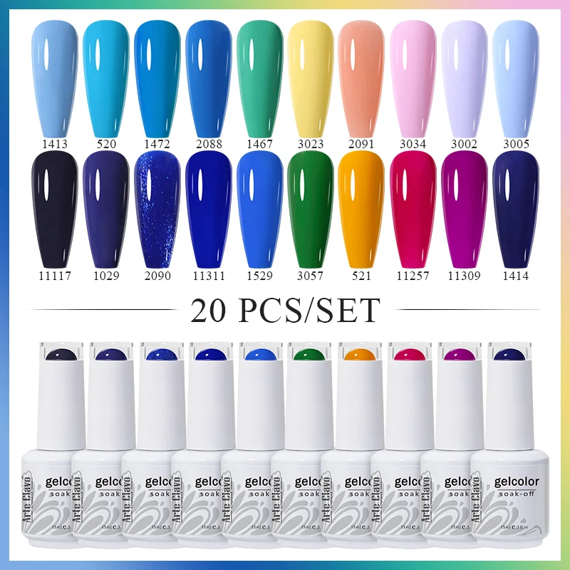 Arte Clavo 15ml Nail Gel Polishes Set Color Nails Art 20pcs/Set HEMA TPO FREE Soak Off UV Hybrid Varnishes Manicure Nail Lacquer