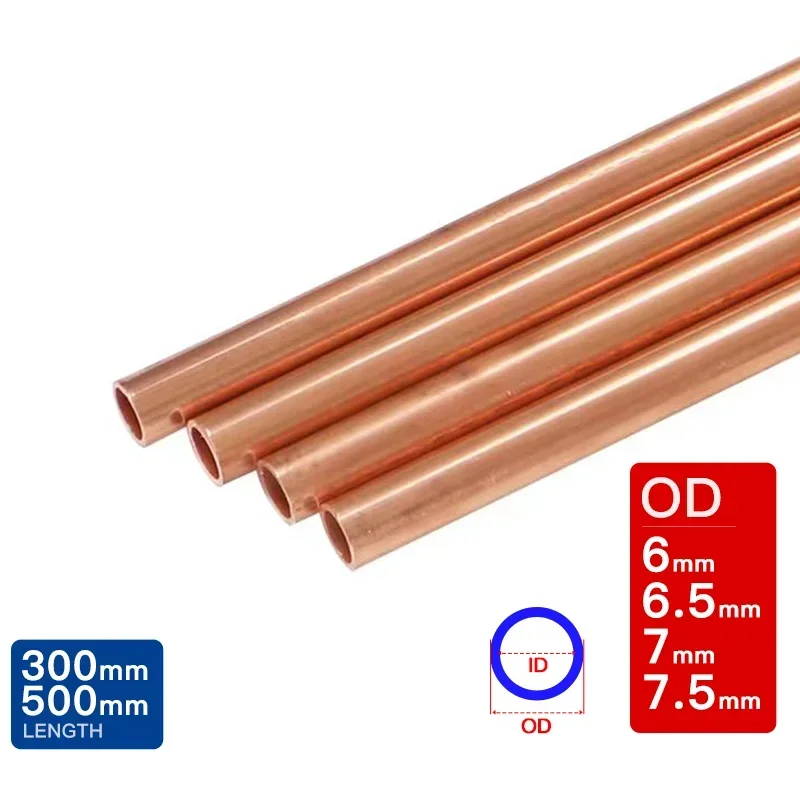 3pcs-5pcs copper pipe outer diameter 6mm 6.5mm 7mm 7.5mm length 300 500mm Hollow straight round Thin cooper tube piping