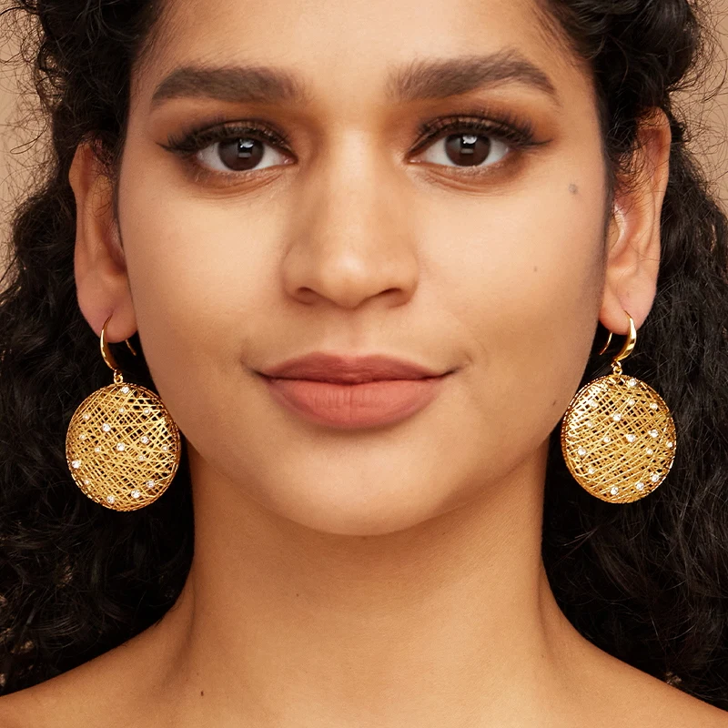 

IVOG Circle Hollowed Out Earrings For Women Brass Fashion Jewelry Gold Color Earings Holiday Dropshipping official-website