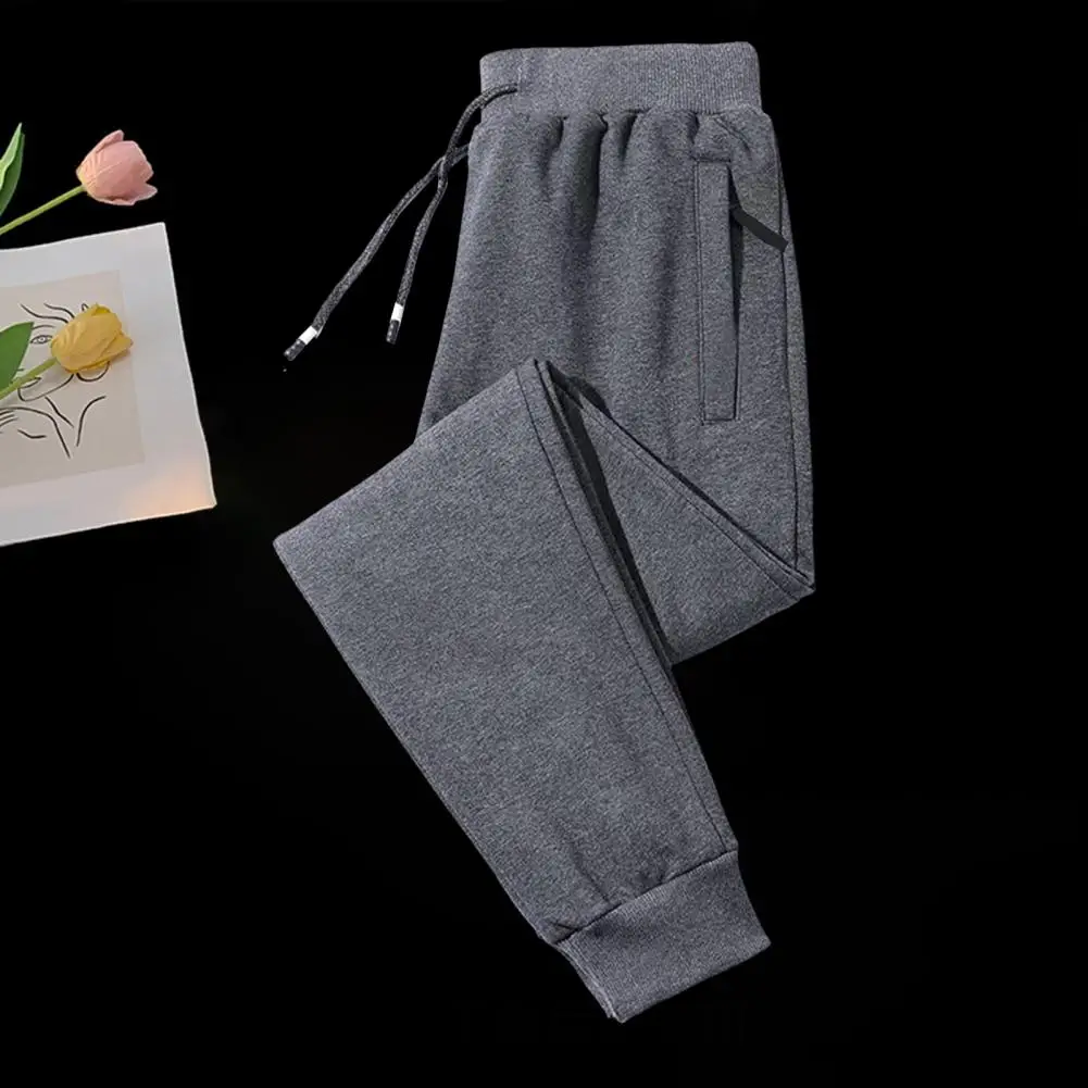 Men Winter Sweatpants Men's Winter Plush Drawstring Pants with Zipper Pockets for Sport Travel Elastic Waist Heat for Work