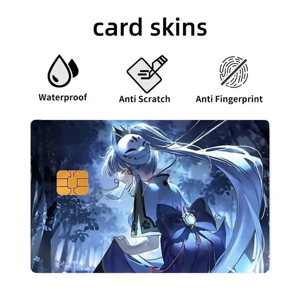 Anime Game Genshin Impact Ayaka 4pcs 1Set Funny Shell On Off Ultra Thin No Fade Sticker Skin Cover Film For Debit Credit Card