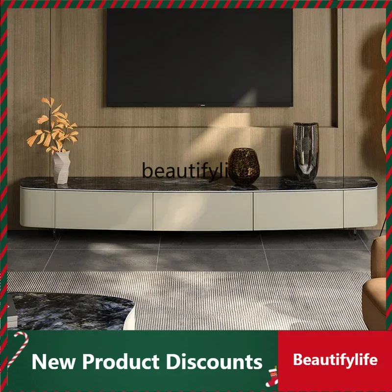 

C78 High-grade luxury stone rock slab solid wood saddle leather light luxury living room marble TV cabinet coffee table538578