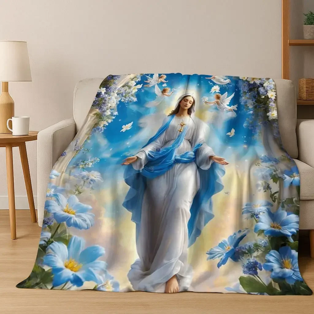 

Designs Faith Virgin Mary Jesus Blessed Cozy Soft Flannel Throw Blanket for Home Bedroom Bed Sofa Picnic Cover Gift Kids