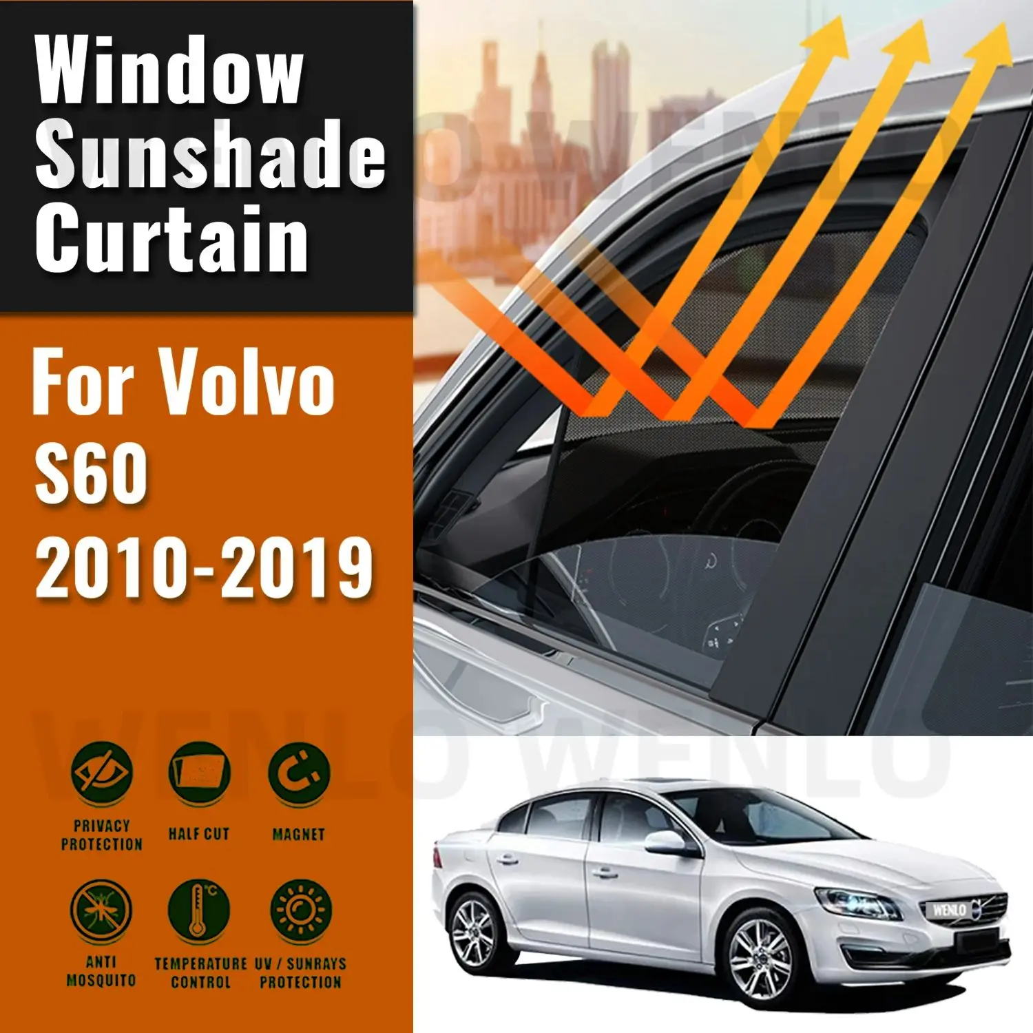 

For Volvo S60 2010-2015 2016 2017 2018 2019 Car Sunshade Magnetic Front Rear Windshield Curtain Side Window Sun Shade Visor