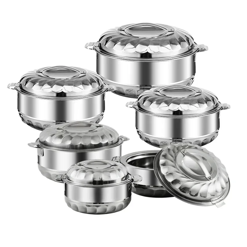 For Double-deck Stainless Steel Silver Pots Sets Cuisine Lunchboxes Heat Preservation Insulation Box Kitchen Food Container BB
