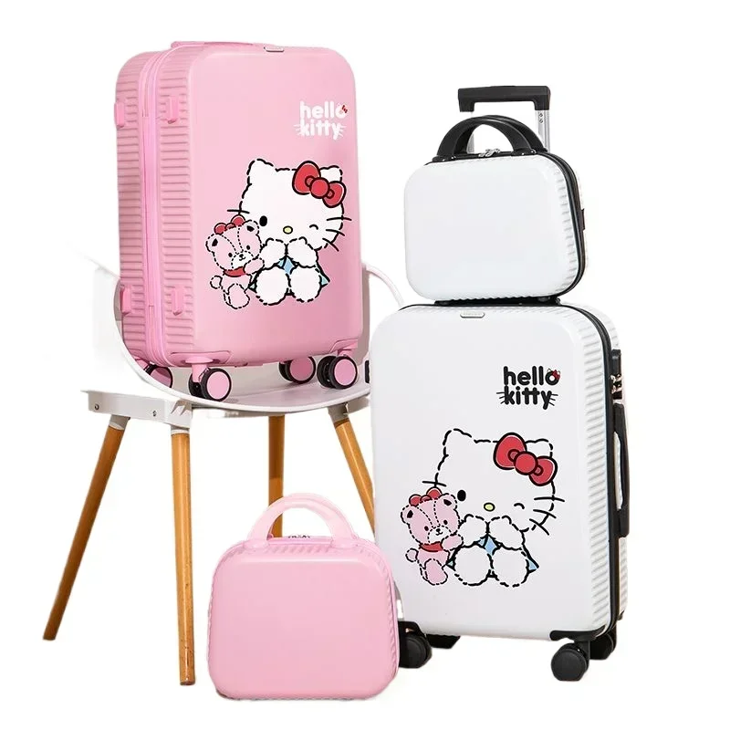 Hello Kitty Anime Caixa de Armazenamento de Embarque de Bagagem Caixa de Desenhos Animados Kawaii, Estojo da Roda de Estojo Kawaii para Meninas, KT Cat Ins Fashion, Bonito