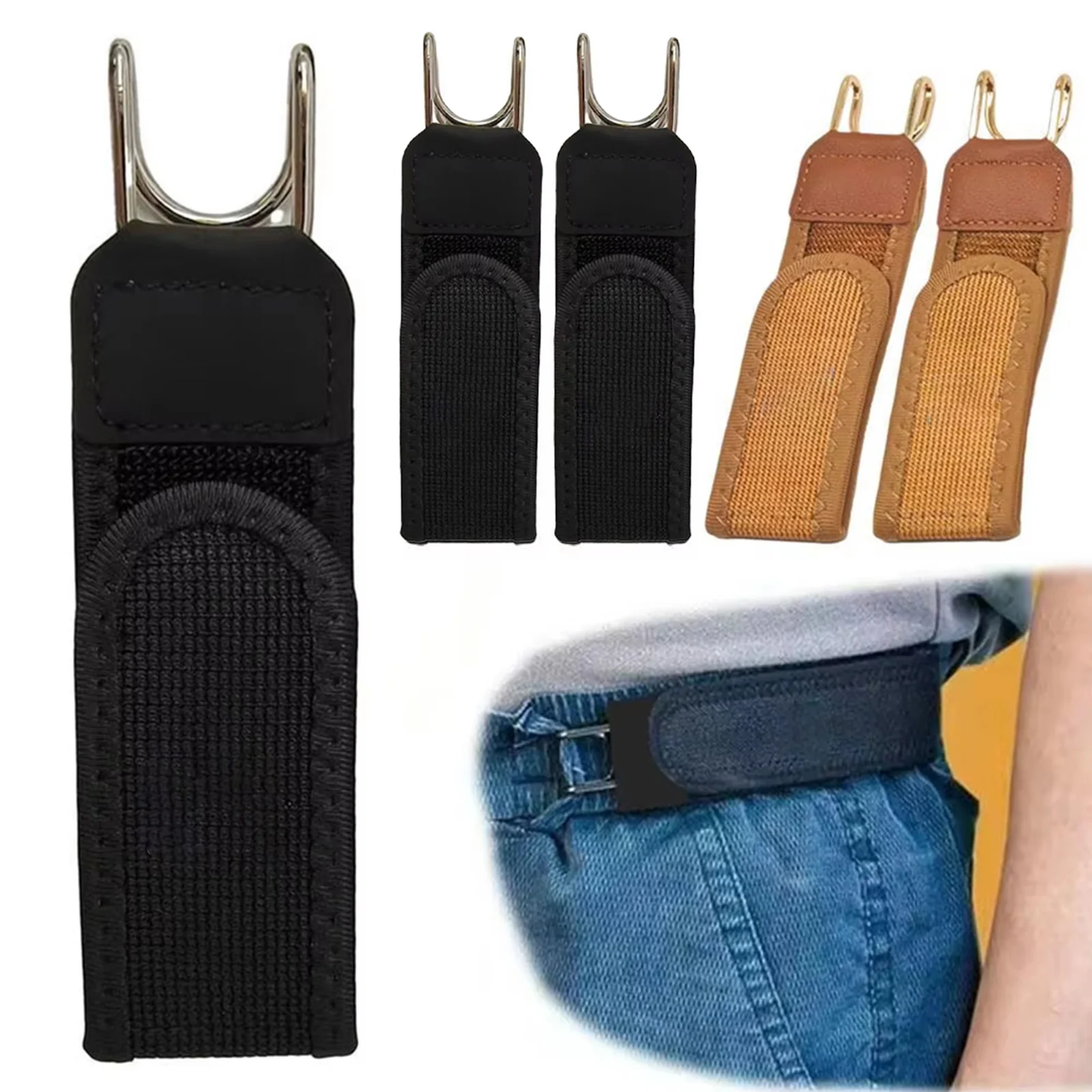 Hook Adjustable Metal Hook Elastic Belt Slim Buckleless Belt Men Women Buckle-Free Invisible Waist Belt Closure for Outdoor Work