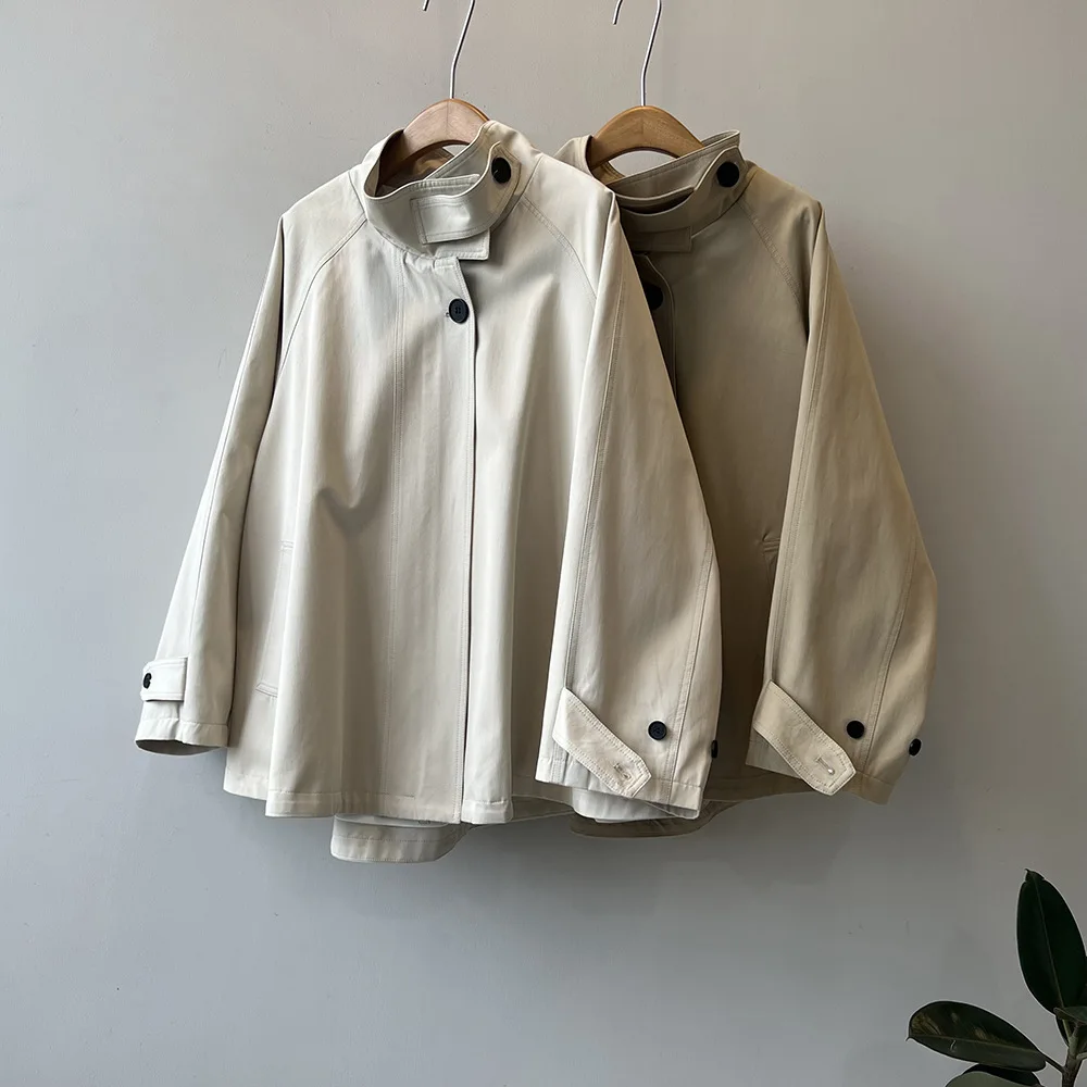 

Women Clothing Korean Style Trench Coat 2025 Spring Autumn New Fashion Loose Solid Color Casual Simple Long Cloak Coat