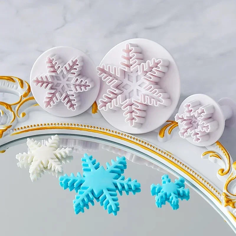 3pcs Snowflake Plunger Mold Cake Decorating Tool Biscuit Cookie Cupcake Mould Kitchen Accessories Fondant Cutting Pastry Cutter