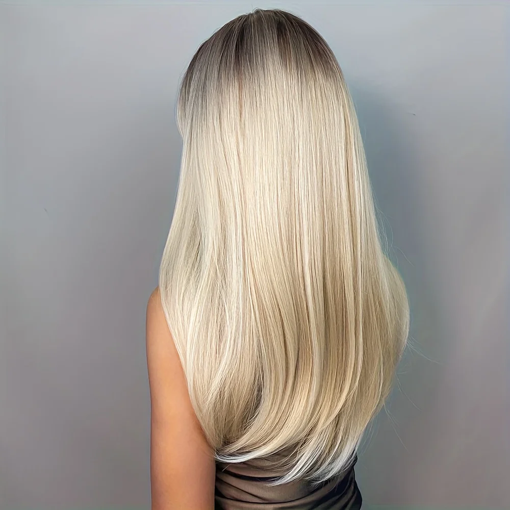 Ombre BlondeGlueless Fashion  Soft Natural 24inch Straight180 Density Deep HD lace front wig, suitable for women Heat Resistant