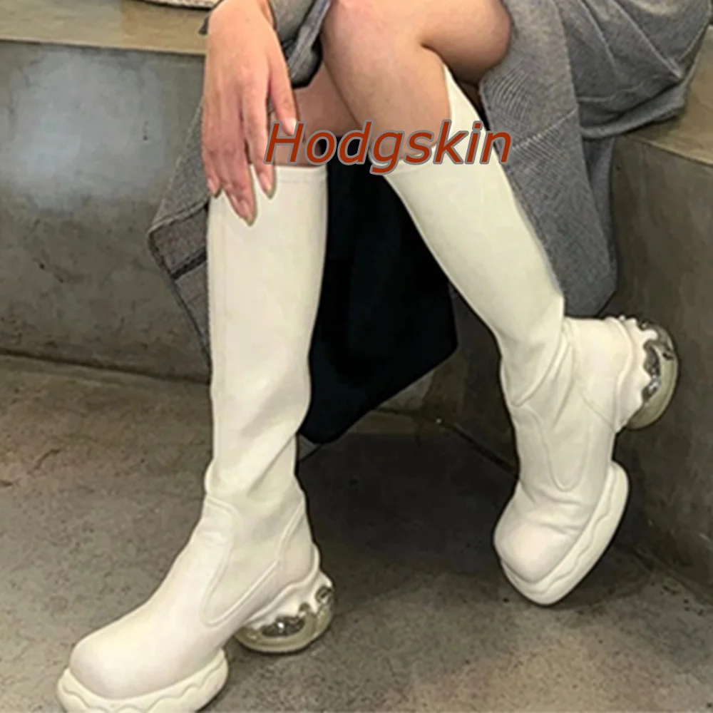 

Solid Slip On Women Boots Solid Knee High Square Toe Chunky Heel Boots Fashion 2025 New Arrivals Casual Autumn Spring Boots