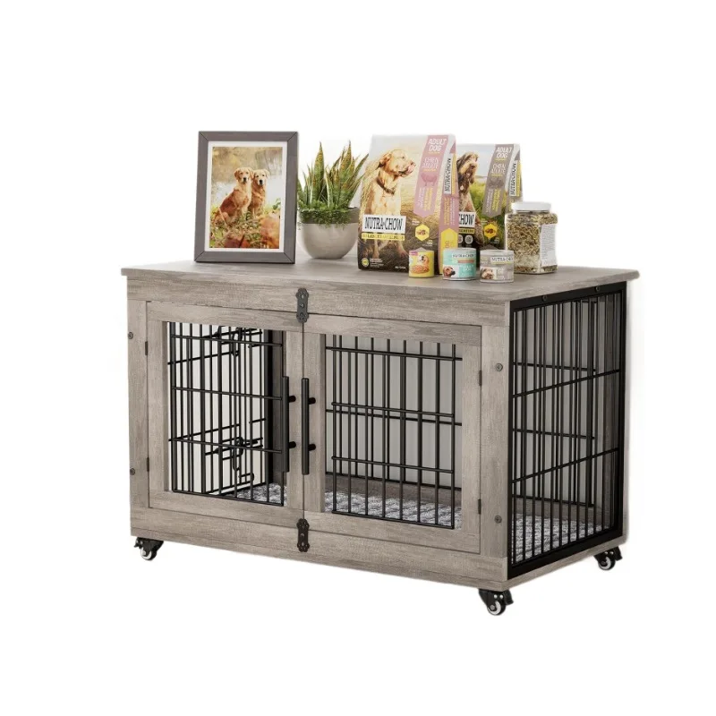 Hot-selling steel and wood combined with pet dog dog cage multi-functional movable pet dog house customization