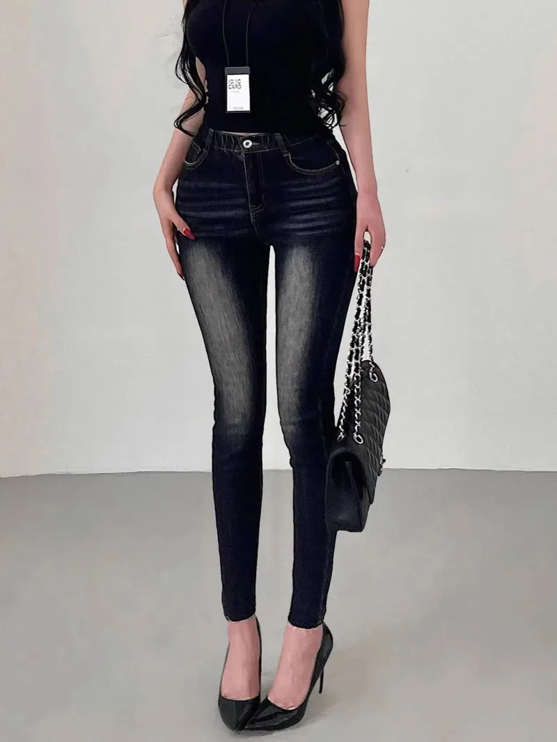 

Корейский стиль, высокая талия, увеличивающие бедра, утягивающие эластичные талии, узкие брюки-карандаш, потертые джинсы, модные сексуальные женские брюки YK4B