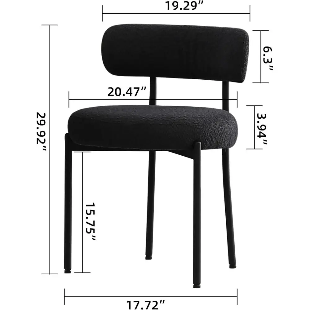 Black Dining Chairs Set o 4 Round Upholstered Boucle Dining Room Chairs -Century ern Kitchen Chairs with Curved Backrest and Bla