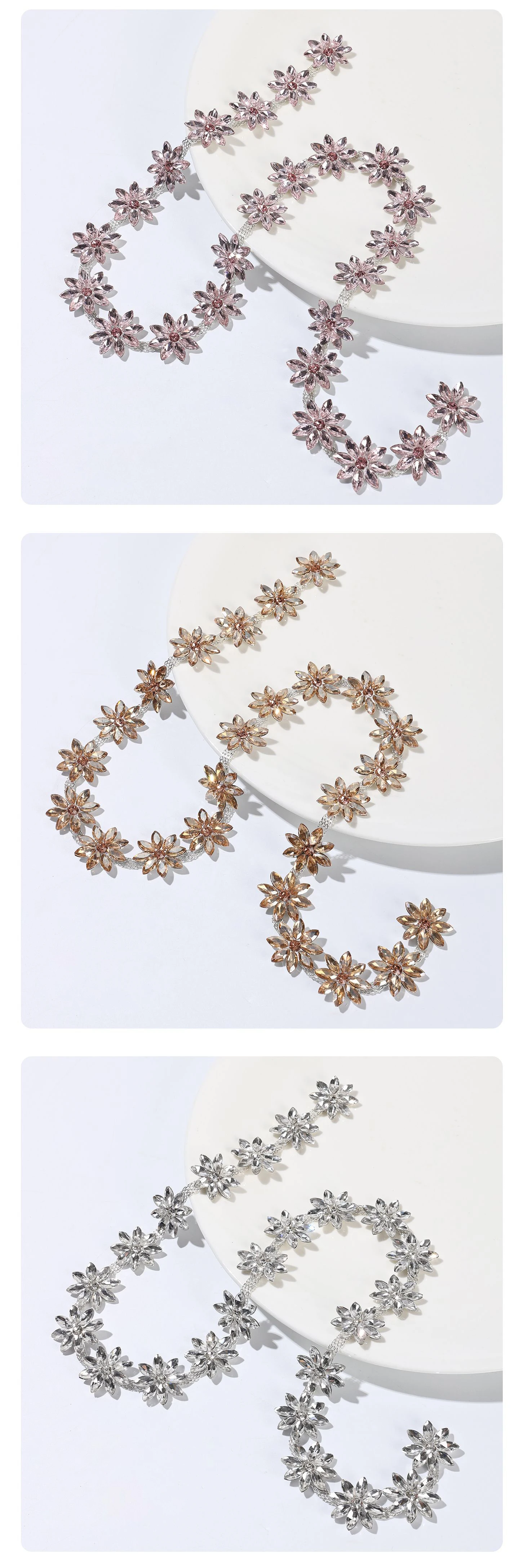 5 Yards Strass-Kette Kristall-Diamant-Zubehör DIY-Bastelzubehör Geschenke Dekoration Blumenförmiges Strass-Band Nähzubehör – Detail 5