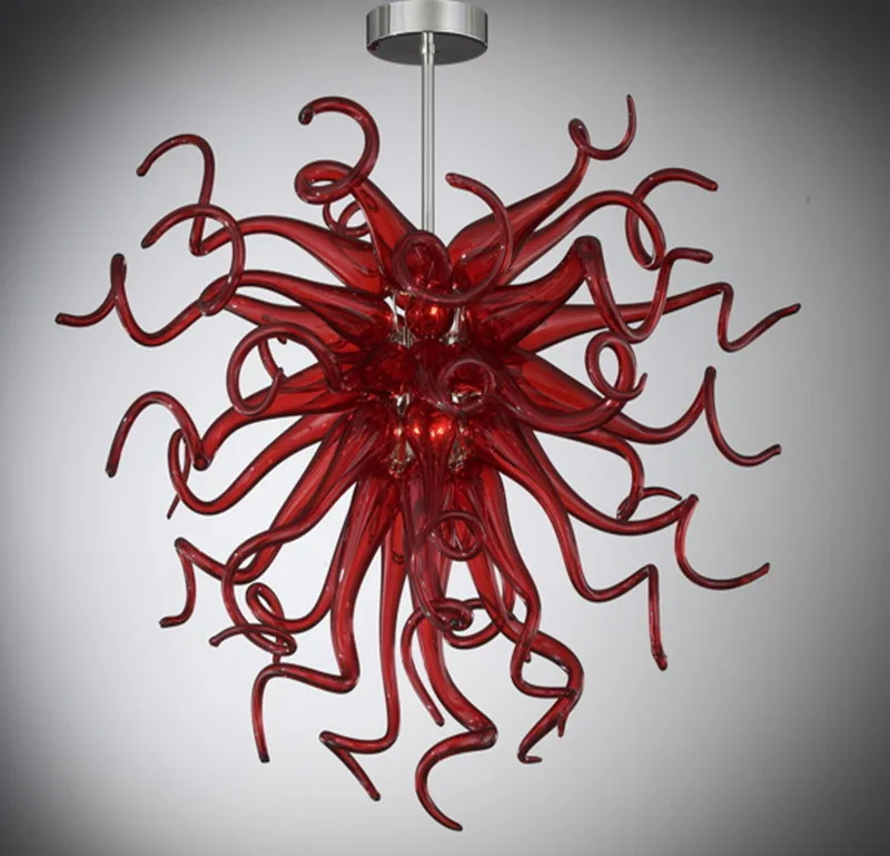 Cute Small Hand Blown Red Glass Chandelier Pendant Lamp for Home Decorative Lighting