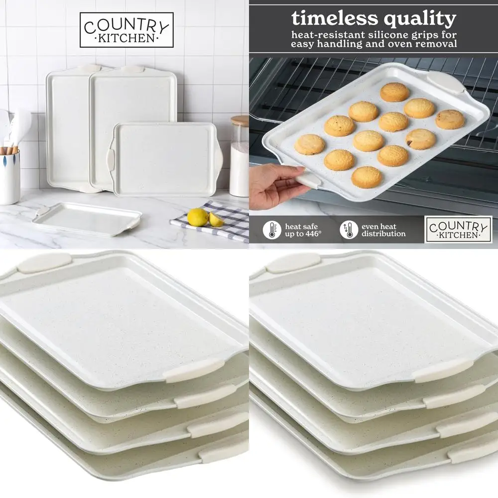 

Durable Heavy-Duty Nonstick Bakeware Set, Stackable, Cream, 4-Piece