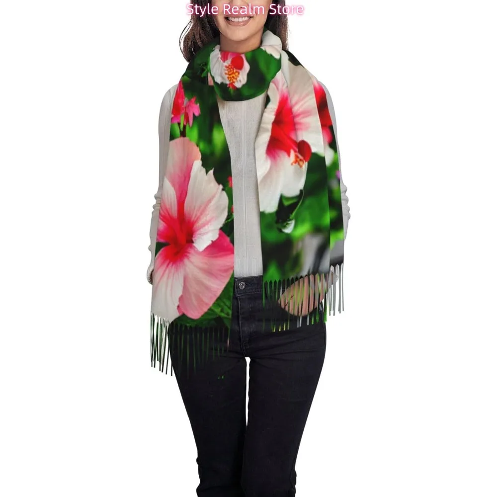 زهور الكركديه طباعة المرأة أزياء الشتاء وشاح لينة نمط طويل الدافئة شال الأوشحة يلتف #2