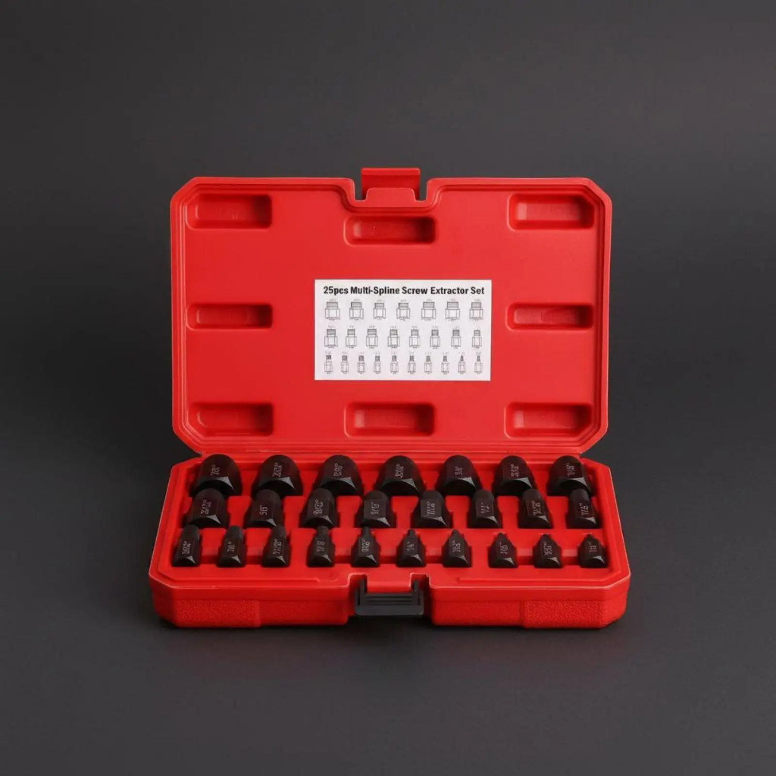 25 Piece Bolt Extractor Set Screw Remover Tool for Damaged Stripped Rounded Broken Fasteners Multi Groove Chrome Molybdenum