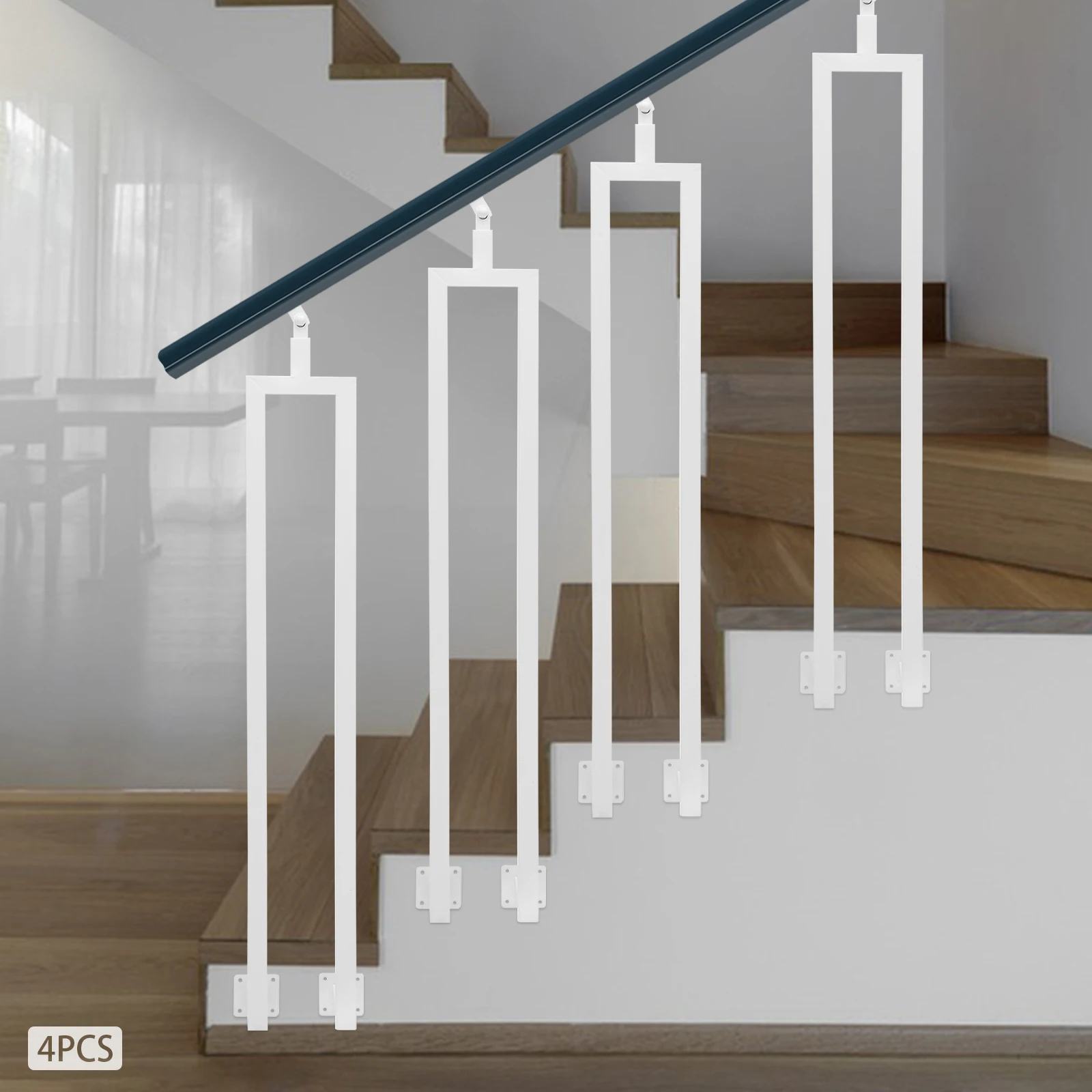 4 Pcs/6 Pcs Adjustable Stair Railing Posts Iron Baluster Posts for Deck/Balcony Stair Guardrail Posts