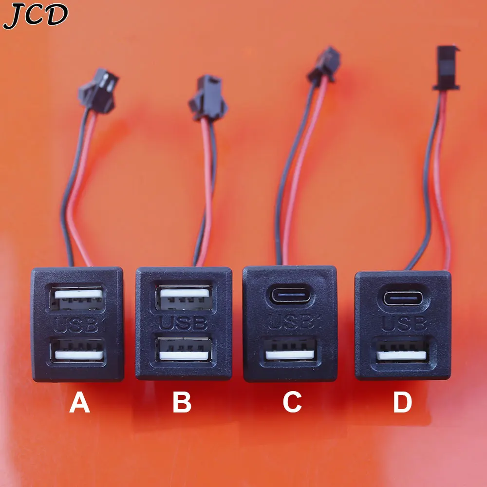 JCD 1pcs USB A Type-C Double-Layer Socket Female Base Lamp Charging Power Socket Connector With Cable Connector