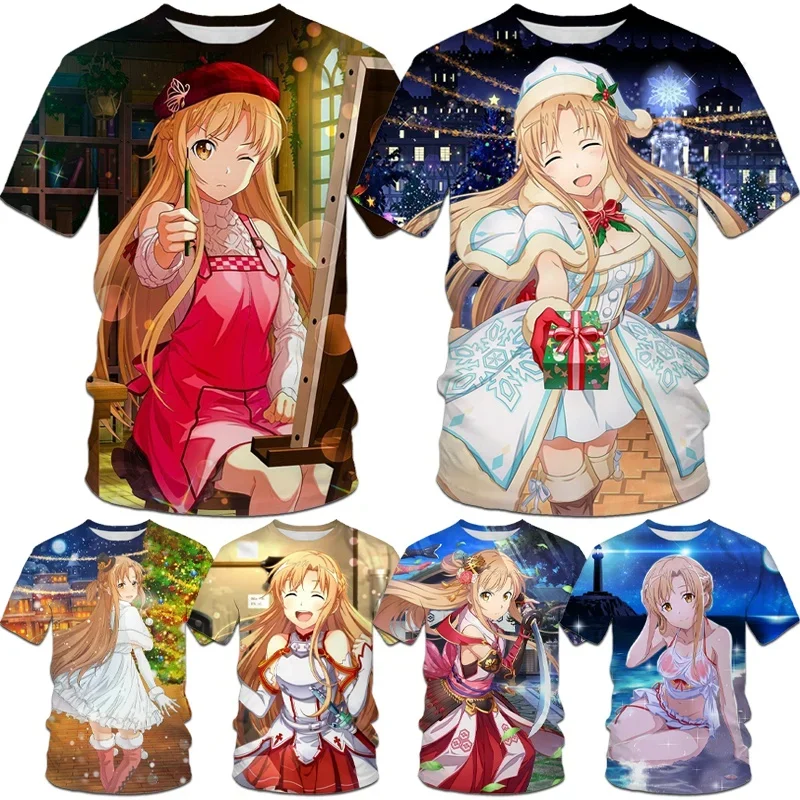 

New Fashion Casual Harajuku Short Sleeve T-Shirt Anime Sword Art Online Asuna 3D Printing T-shirt Unisex Tops