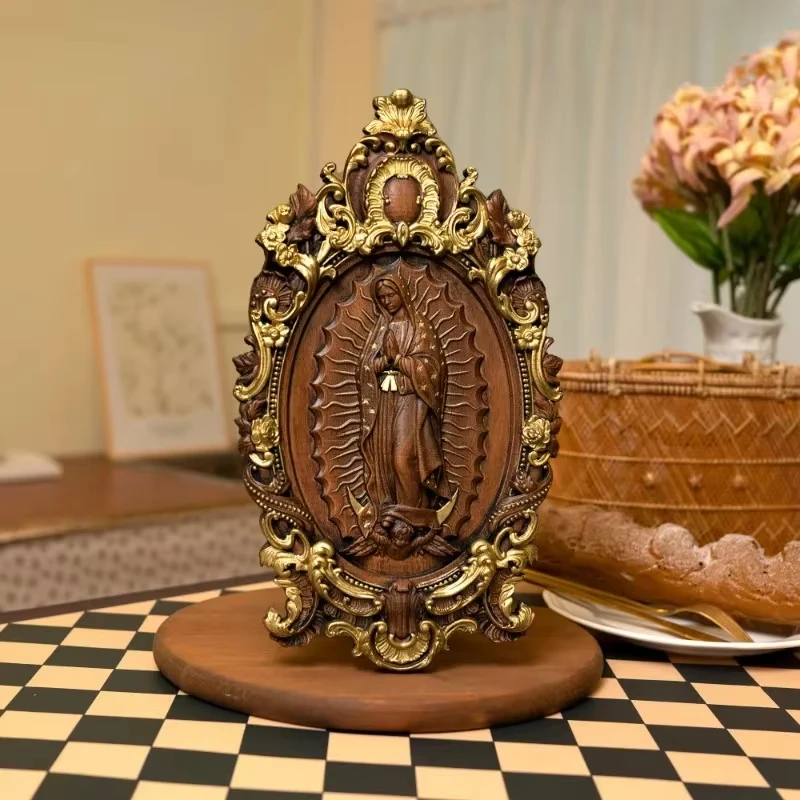 

Religious Wood Carving Guadalupe Virgin Mary Statue Figure Catholic Family Church Wall Decor