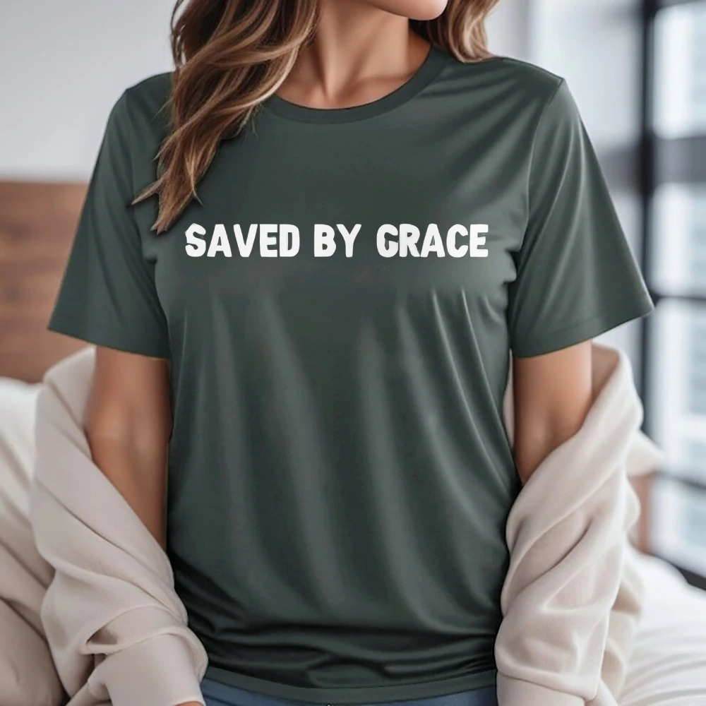 

Футболка с рисунком Y2K Saved By Grace Футболка премиум-класса из хлопка высокого качества Oversize с красочным принтом текста Faith Вдохновляющий стиль Y2K