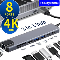 8in1 Type C HUB Splitter Thunderbolt 3 Docking Station Laptop Adapter With For Macbook Air M1 iPad Pro RJ45 HDMI