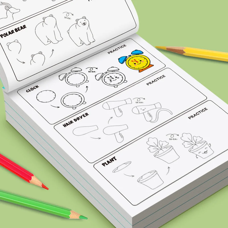 그림 그리기 재미있는 활동을 완성하는 4단계 동물 음식 일상 생활 테마 그림 그리는 법 배우기 책 96가지 귀여운 패턴