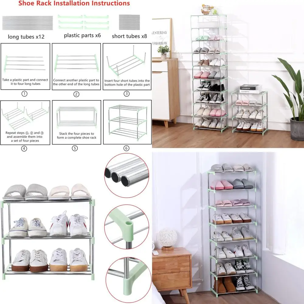 

Трехуровневая зеленая подставка для обуви для экономии места в прихожих, коридорах и гардеробных