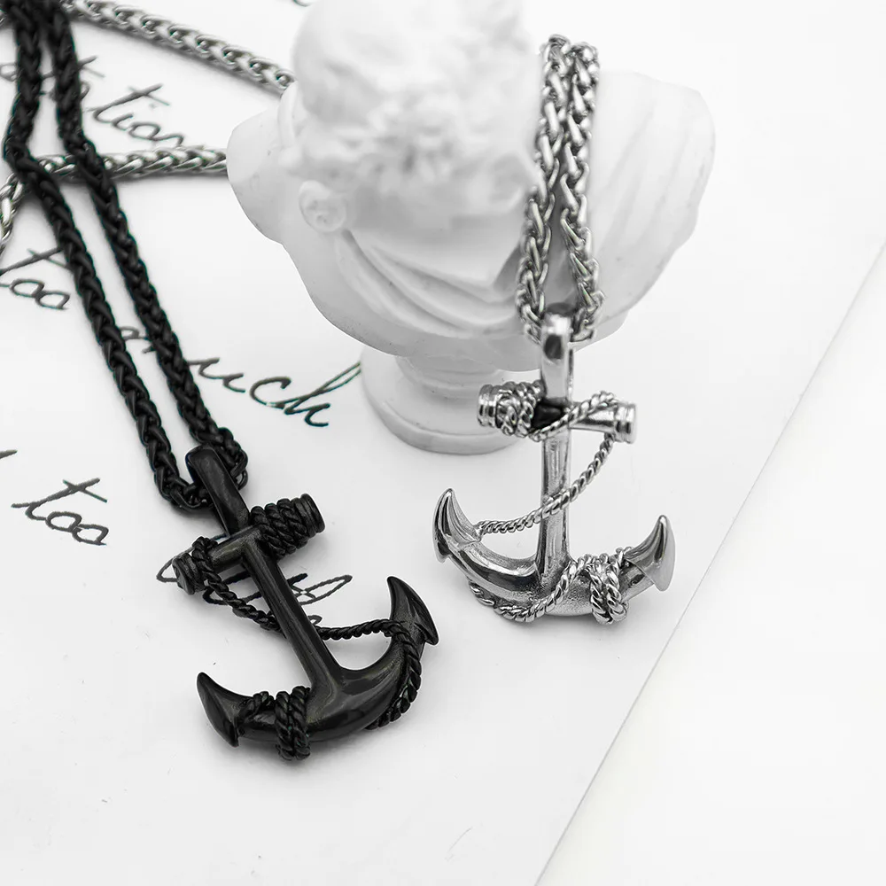 Anchor Necklace for Men Vintage Navy Nautical Pirate Pendant Stainless Steel Anchor Chain Necklace