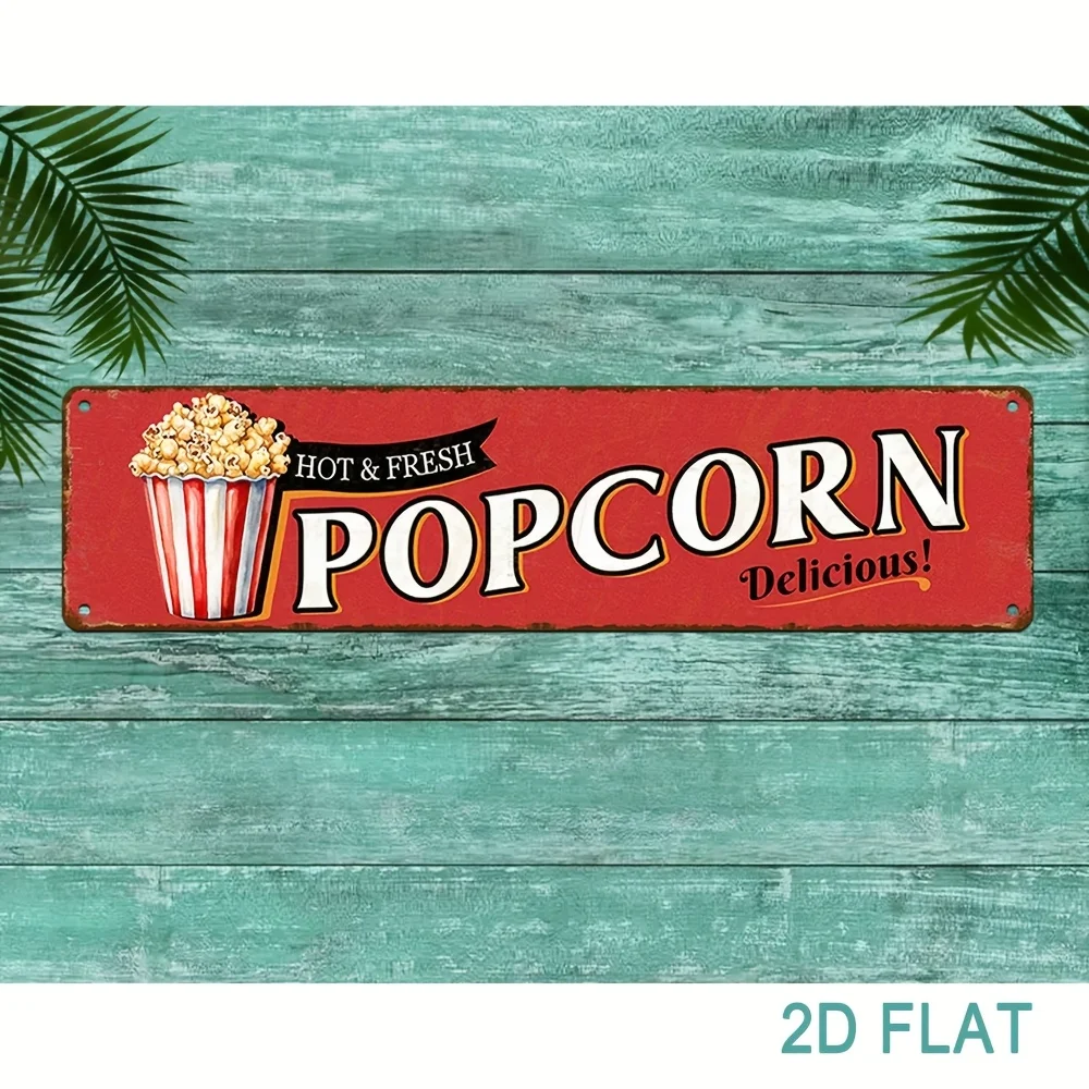 Vintage Aluminum Popcorn Sign Retro Wall Decor, Perfect for Home,Garage,or Cinema,Festive and Nostalgic Design with English Text