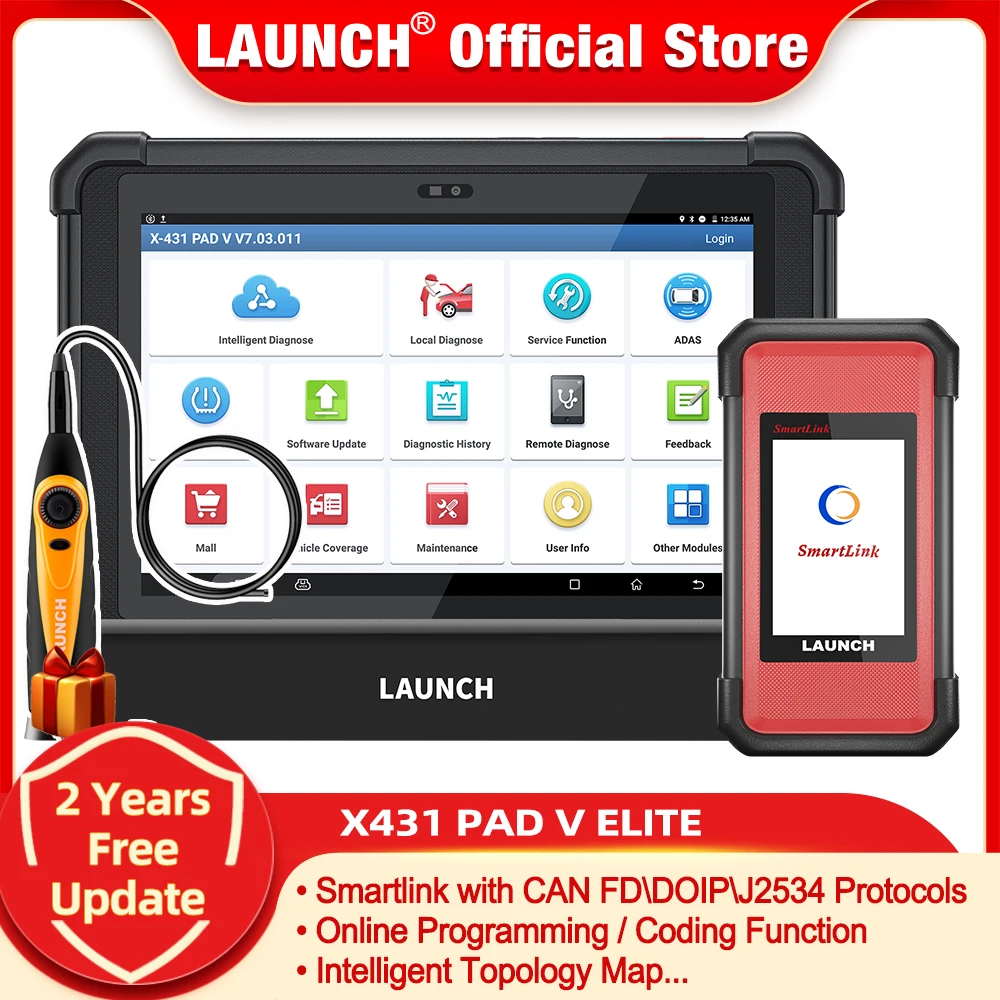 LAUNCH X431 PAD V ELITE SMARTLink C Online Programmer CAN FD\DOIP\J2534 Diagnostic Tools Auto OBD OBD2 Code Reader Scanner