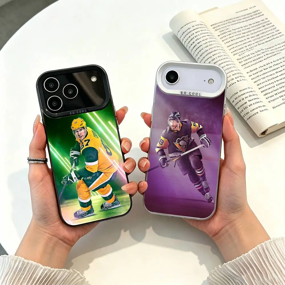 Funda para Teléfono con Diseño de Hockey sobre Hielo S-Sidney Crosby 87 para iPhone 17, 16, 15, 14, 13, 12, 11 Plus Pro Max, Color Plateado, Funda Bumbe