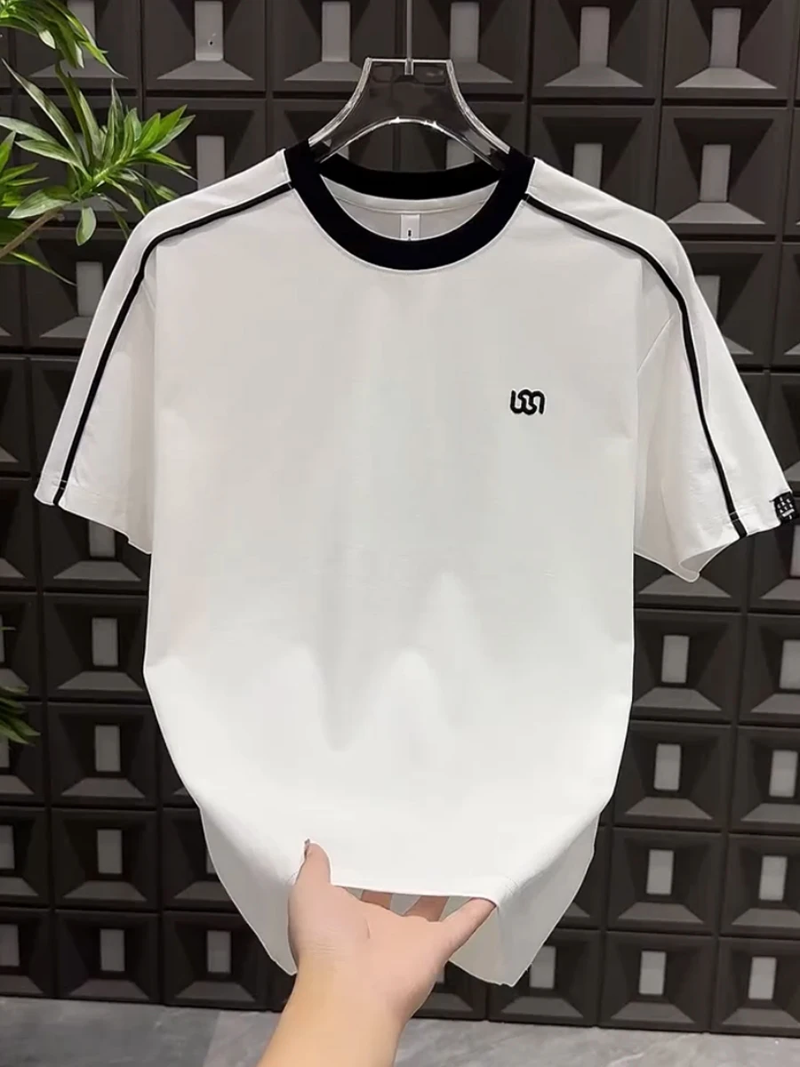 

Faionable Spor ort Sve T-irt for Men round Ne Embroidered Casual Comfortable Summer New Arrival Youth Wear