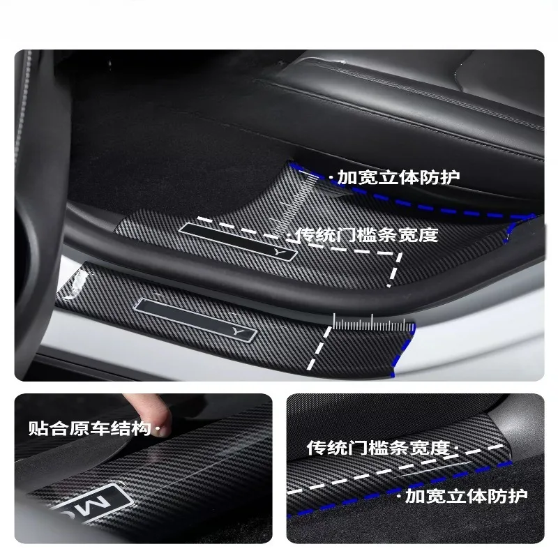 ABS Carbon Fiber Hard Shell Outer Door Sill Anti-scratch Protector Threshold Trim Accessories Fit For Toyota bZ3X, 4 Pcs Set