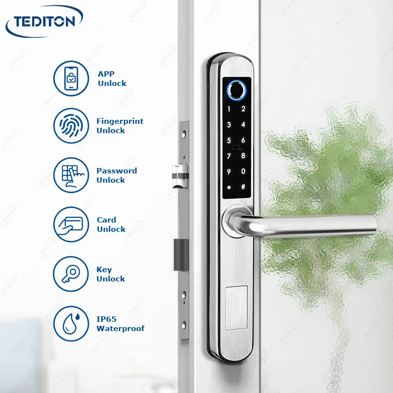 003 Tediton Waterproof Fingerprint Password Smart Aluminum Sliding Door Lock With TTlock App