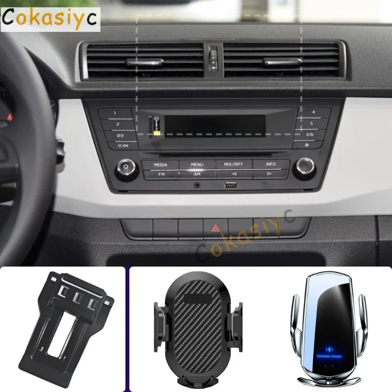 Car Phone Holder For Skoda Fabia 2015 2016 2017 Mobile Phone Mounts Car Wireless Charging Special Fixed Base Accessories