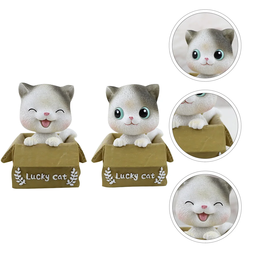 2 Pcs Cat Bobble Head Ornament Decoration Car Bobbleheads Accessory Kitten Accessories Ornaments Decorative Supplies Christmas