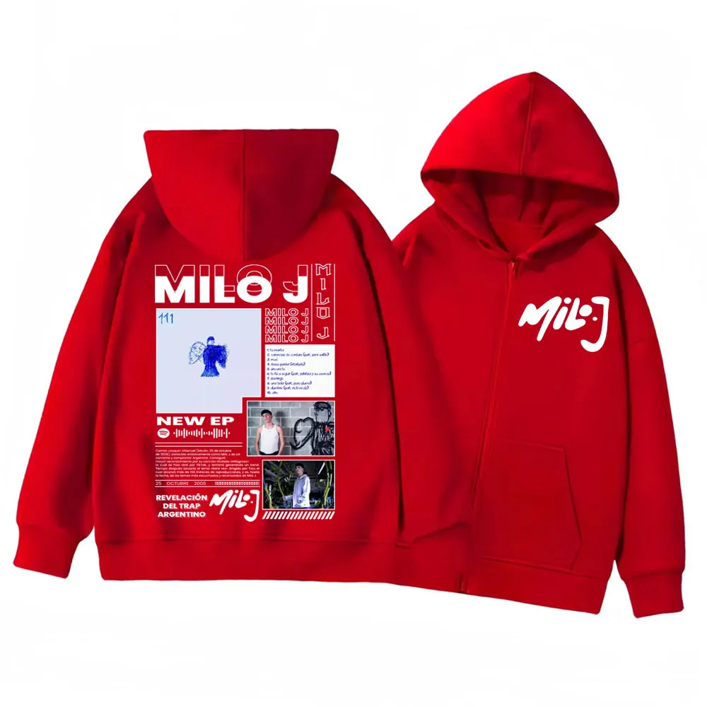 مغني الراب ميلو J 111 ألبوم الجرافيك قلنسوة بسحاب Harajuku الهيب هوب زمم بلوزات الرجال المرأة موضة عادية فضفاض البلوفرات #5