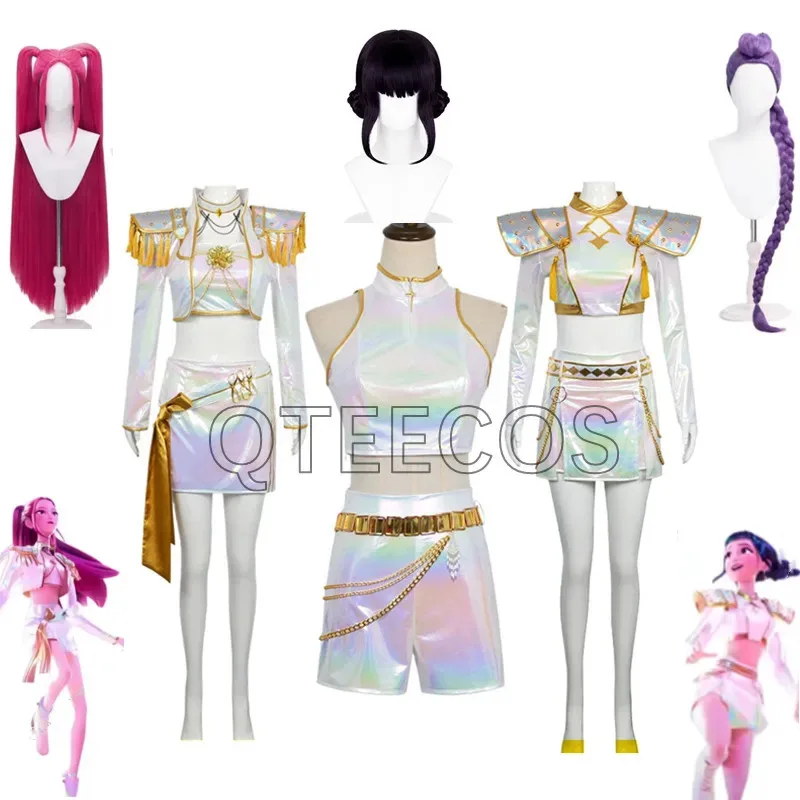 LQNew Demon Hunters KPop Cosplay Rumi Mira Zoey disfraz de cuero PU traje de canto blanco mujer Halloween traje de fiesta de Carnaval