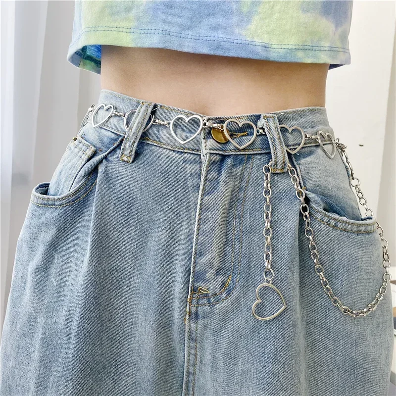 

Women's waist chain with metal heart chain hollowed out belt Women's hip-hop paired with jeans Fashion chain accessories 137