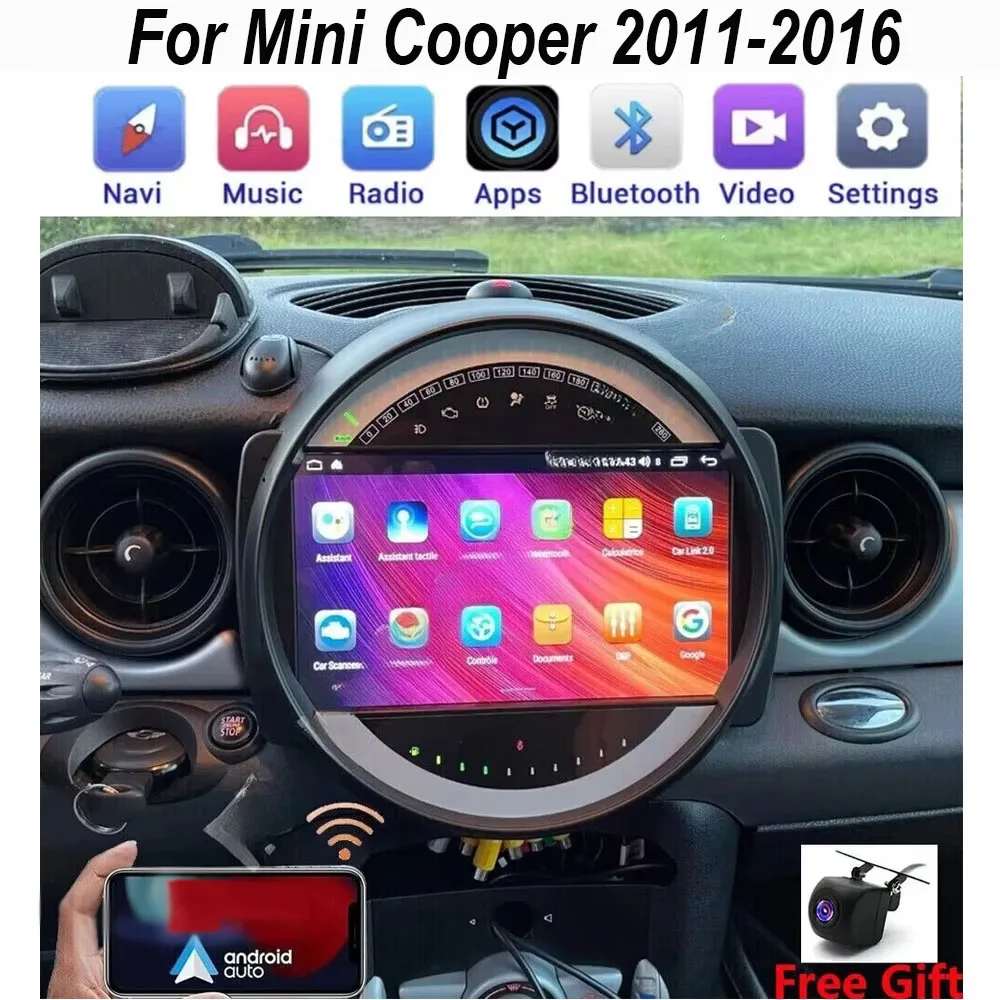 2+32G Android13 Autoradio für Mini Cooper 2011-2016 passend für CarPlay Android Auto 9 Zoll GPS WiFi Bluetooth FM/RDS Split Screen+AHD