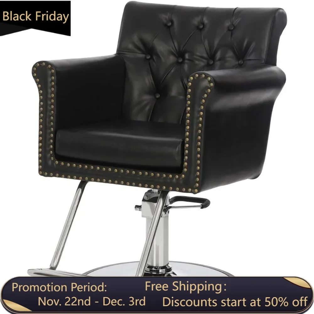 Chelsea Styling Chair for Salons and Stylists, Tufted Seat-Back and Brass Nail Head Trim Detailing, Steel Frame with