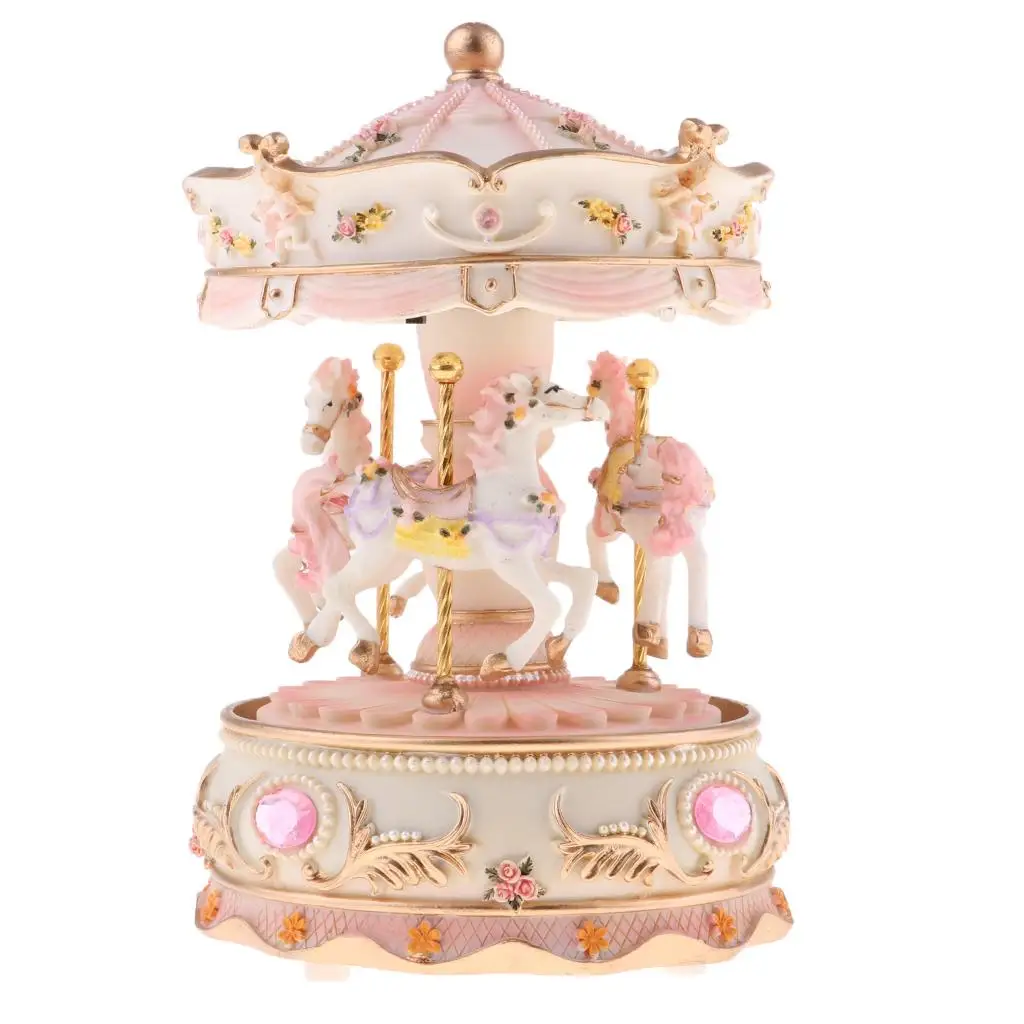 Handcrafted Resin Music Toy Rotating Horse Carousel Music Box Crafts Home Decorative Collectibles Toys Birthday Anniversary Gift