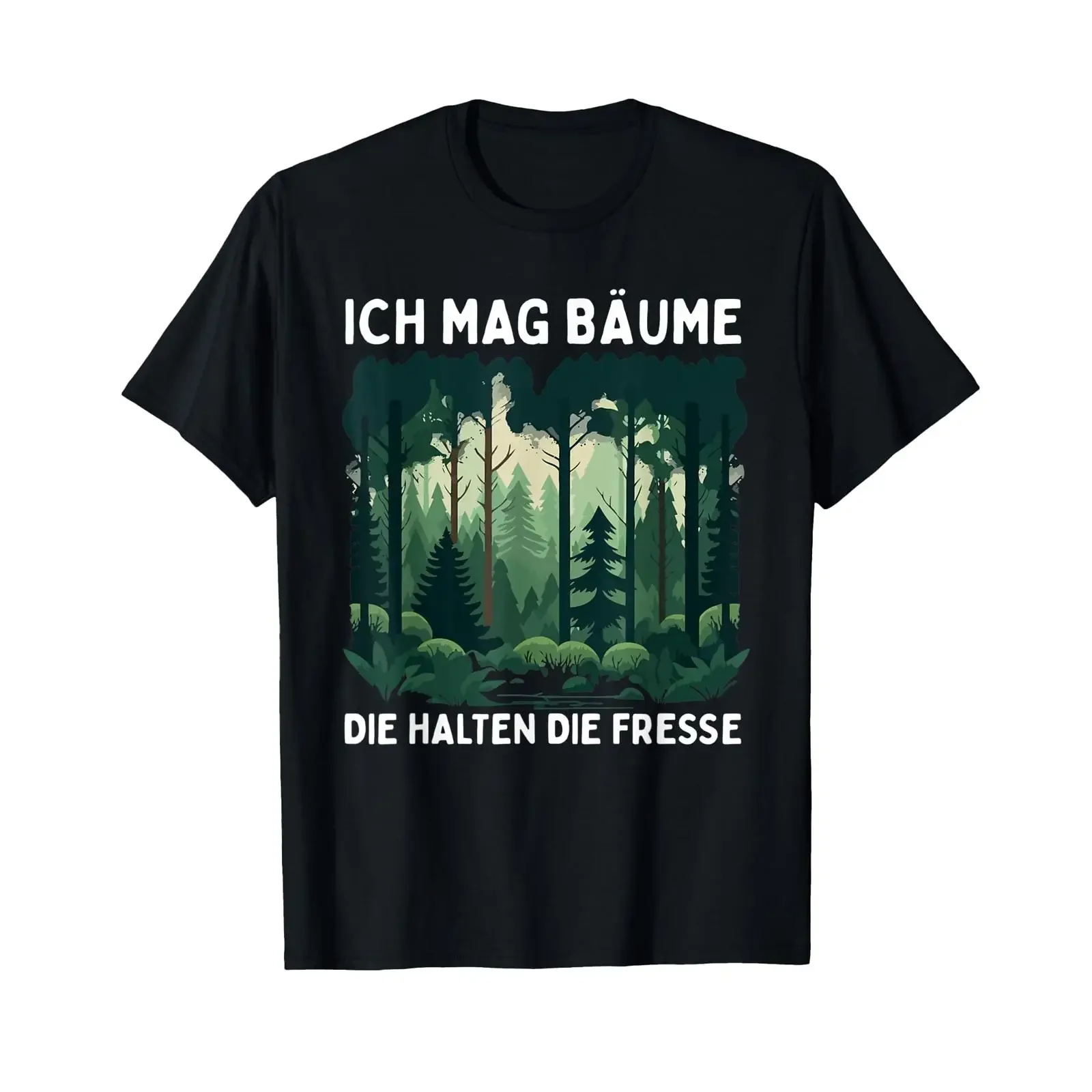 Camiseta con texto en alemán: 'Ich Mag Bäume Die Halten Fresse Wald', estilo vintage, ligeramente desgastada, unisex, a la moda y elegante.