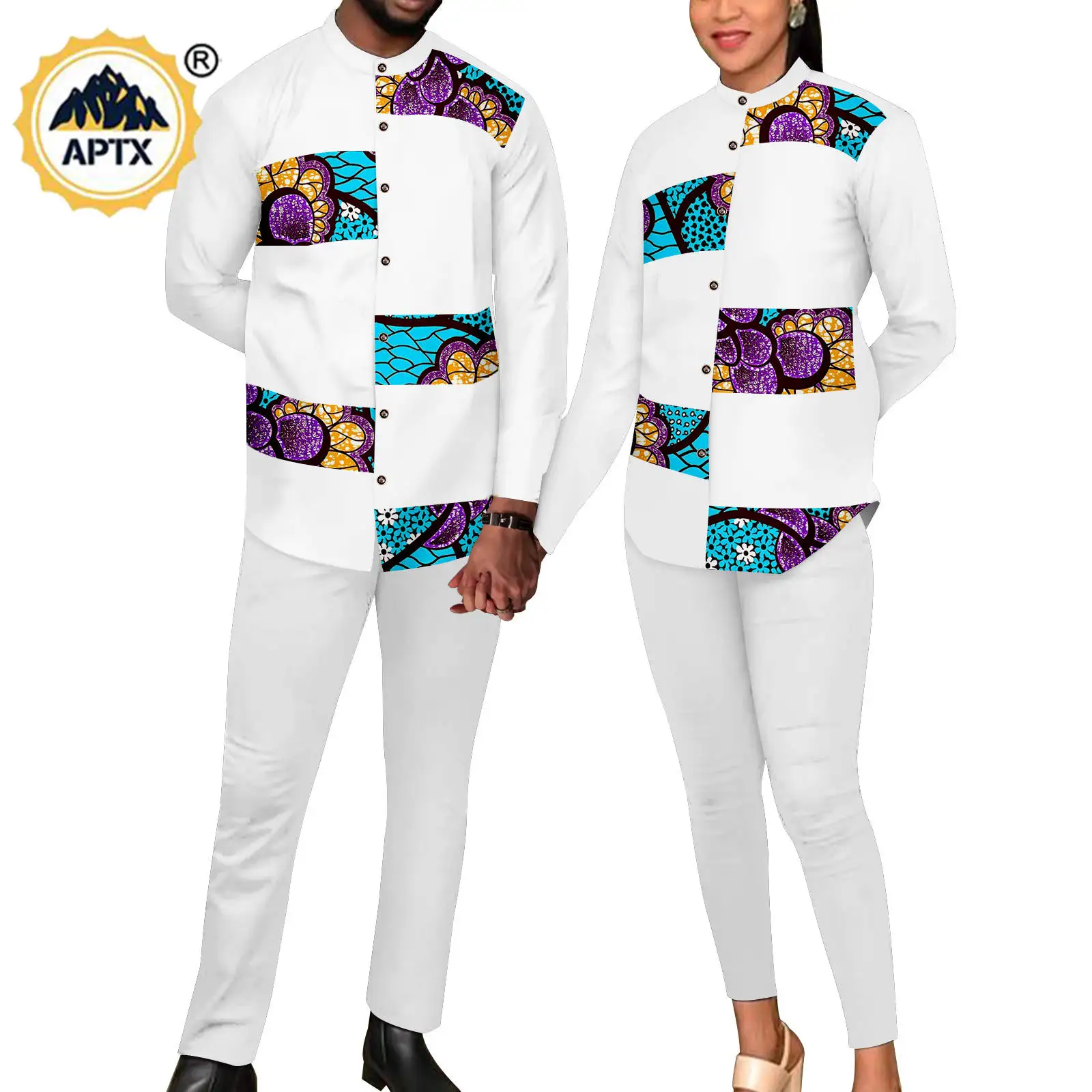 African Couple Matching Clothes Bazin Riche Men Outfits Print Shirt and Pant Sets Dashiki Women Long Sleeve Suits Agbada Y23C079